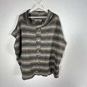 Gershon Bram Womens Striped Knit Poncho Pullover Sweater Cowl Neck Small Gray